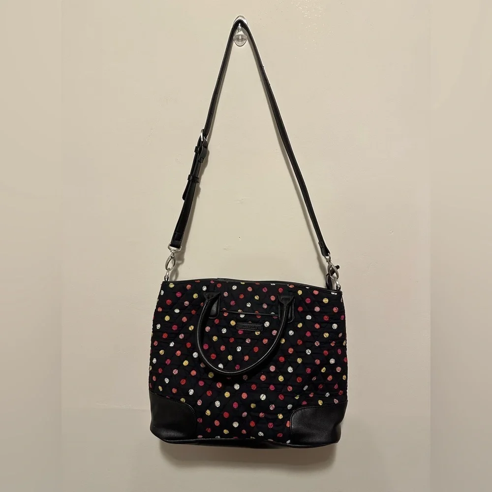 Vera Bradley Signature Cotton Day Off Satchel Purse Havana Dots with Black